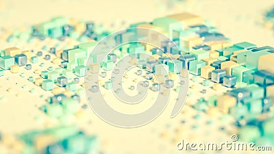 Techno high-tech background, geometry, cube, abstraction. 3d illustration, 3d rendering Cartoon Illustration
