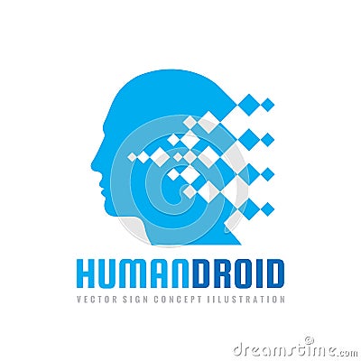 Techno human droid head vector logo concept illustration. Creative idea sign. Learning icon. People computer chip. Innovation tech Vector Illustration