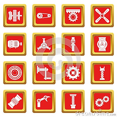 Techno mechanisms kit icons set red Vector Illustration