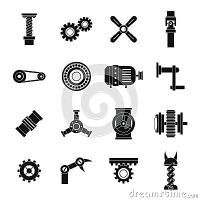 Techno mechanisms kit icons set, simple style Vector Illustration