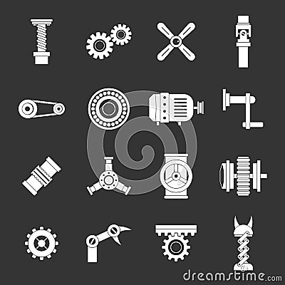 Techno mechanisms kit icons set grey vector Vector Illustration