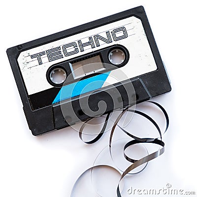 Techno music dance musical genres audio tape label Stock Photo