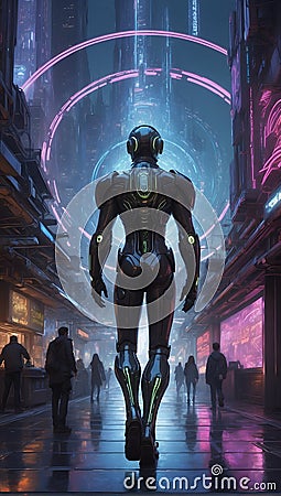Techno Nebula: Cyberpunk Hacker's Celestial Ballet. Generative AI Stock Photo