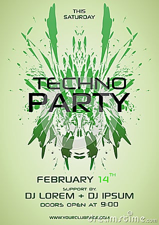 Techno party vector flyer with green element Stock Photo