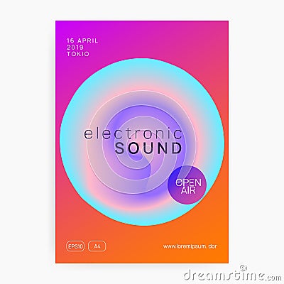Techno Poster. Wavy Glitch For Magazine. Disco And Show Layout. Vector Illustration
