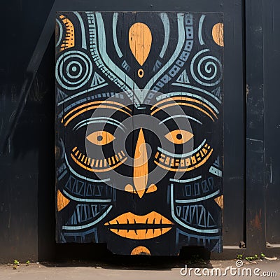 Techno Shamanism: Street Art Inspired By Ugandan Wooden Mask Stock Photo