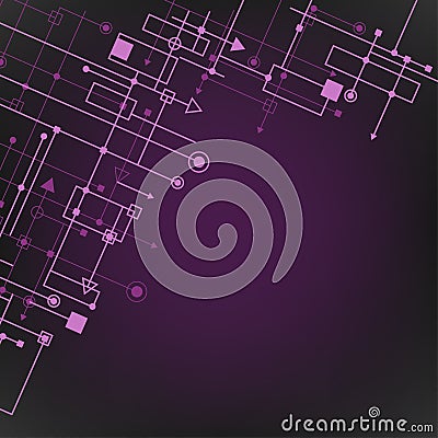 techno signs symbols purple color background Vector Illustration