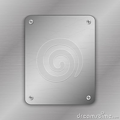 Techno vector illustration. Metal Background with plate and rivets. Metallic grunge texture Brushed Steel, iron surface. Vector Illustration