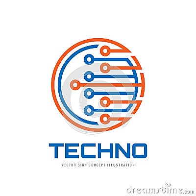 Techno - vector logo template concept illustration. Computer electronic chip creative sign. Modern technology symbol. Vector Illustration