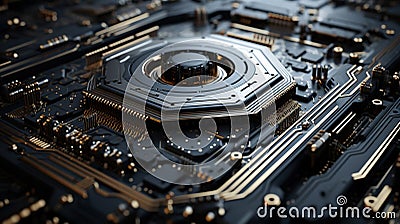 Technologic in Black and Gold Style Digital Background Selective Focus Stock Photo