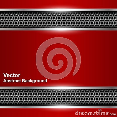 Technological abstract background metallic red banner. Vector Illustration