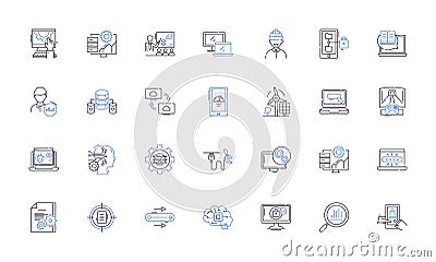 Technological advancements line icons collection. Innovation, Progression, Augmentation, Automation, Robotics Vector Illustration