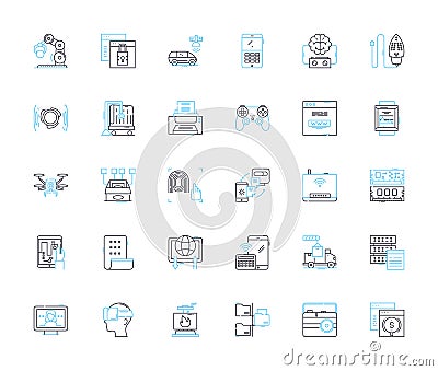 Technological apparatus linear icons set. Smartph, Tablet, Laptop, Desktop, Router, Server, Printer line vector and Vector Illustration