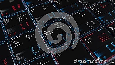 Technological background with flying mosaic with glowing changing data. Animation. Digital surface of a computer screen Stock Photo