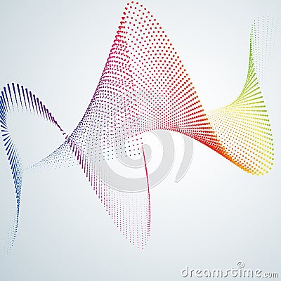 Technological background with a line in the waveform Abstract smooth curved lines from dots halftone rainbow Design element Vector Illustration