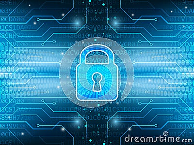 Technological board and lock on global security service abstract background. Vector Illustration
