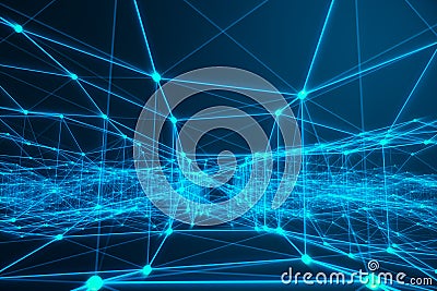 Technological connection futuristic shape, blue dot network, abstract background, blue background, Concept of Network Stock Photo