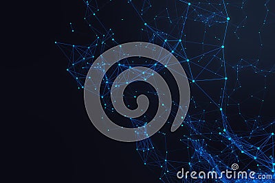Technological connection futuristic shape, blue dot network, abstract background, blue background 3D rendering Stock Photo