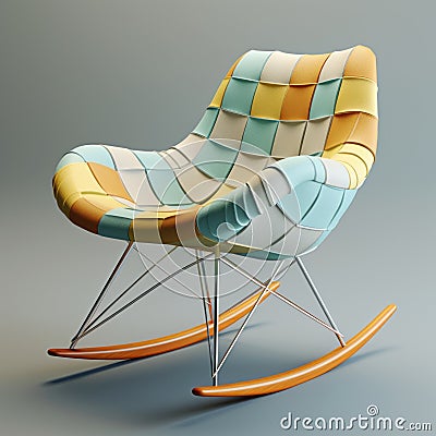 Technological Design Rocking Chair With Multi-colored Puzzle-like Pieces Stock Photo
