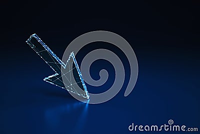Illuminated wireframe digital arrow on dark blue background. 3D Rendering Stock Photo
