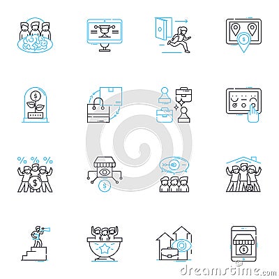 Technological innovation linear icons set. Disruption, Breakthrough, Disruptive, Cutting-edge, Piering, Futuristic Vector Illustration