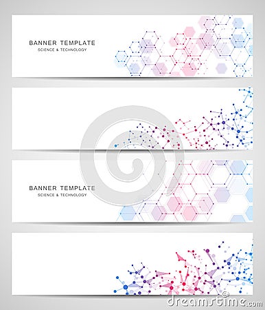 Technological and scientific banners with hexagonal molecule. Vector Illustration