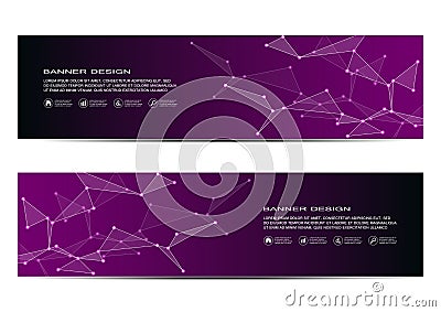 Technological and scientific banners with structure of molecular particles and atom. Polygonal abstract background Vector Illustration