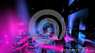 Technologies of future, cyberpunk, digital space. Data transmission and processing, glowing blocks of information. 3d render Stock Photo