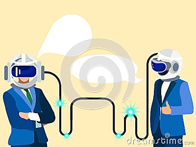 Technologies of the future. Two businessmen communicate in thought. In minimalist style Cartoon flat raster Stock Photo