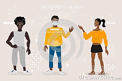 Technologies for personal identification, face recognition, voice, gait, and pattern recognition. Vector Illustration