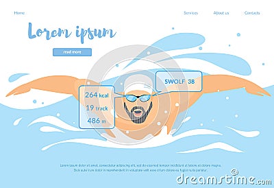 Swimmer Character in Rubber Hat and Smart Glasses Vector Illustration