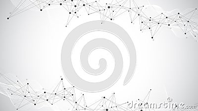 Technology abstract background with connected line and dots. Big data visualization. Artificial Intelligence and Machine Cartoon Illustration