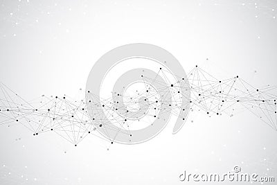 Technology abstract background with connected line and dots. Big data visualization. Perspective backdrop visualization Vector Illustration