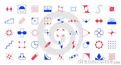 Technology abstract shapes. Modern geometric business logo with contemporary brutalism elements. Red or blue contour Vector Illustration