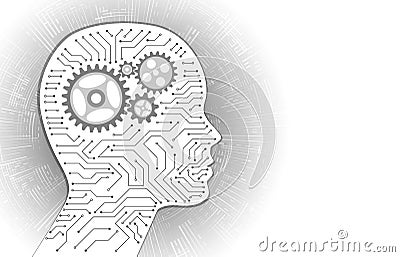 Technology background with circuit board and mechanism inside the head silhouette Vector Illustration