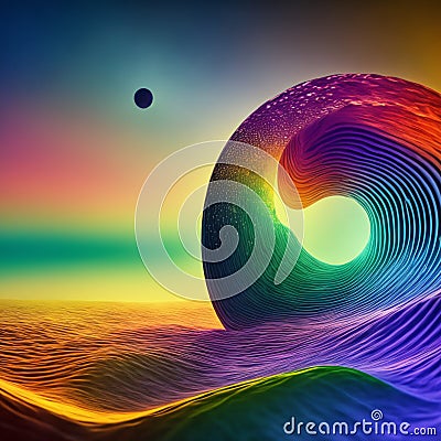 Technology background with connected dots on 3D wave landscape. Data science, particles, digital world, virtual reality, Stock Photo