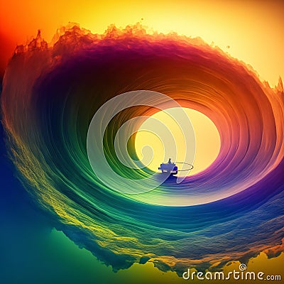 Technology background with connected dots on 3D wave landscape. Data science, particles, digital world, virtual reality, Stock Photo