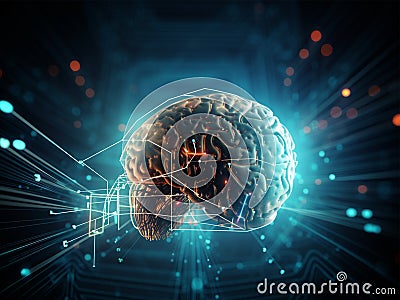 Human brain on circuit board technology background represent artificial intelligence, big data, machine learning generative AI Stock Photo