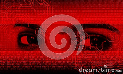 Eye viewing digital information represented by ones and zeros or binary Vector Illustration