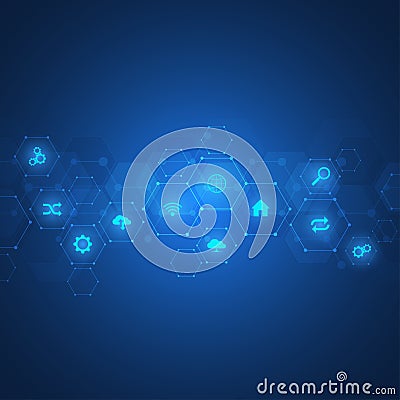 Technology background with flat icons and symbols. Concept and idea for internet of things, communication, network Vector Illustration