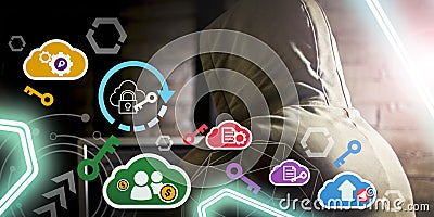 Technology background. Hacker threat protection and secure online data access concept with advanced technology. Cybersecurity Stock Photo