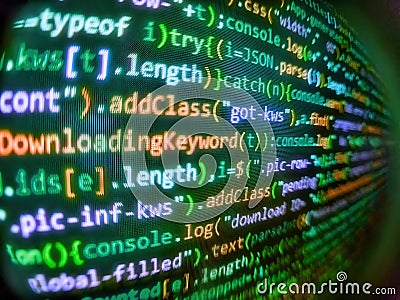 Technology background. Web site codes on computer m. Computer program. Computer virus and hacker screen wallpaper. Binary computer Stock Photo