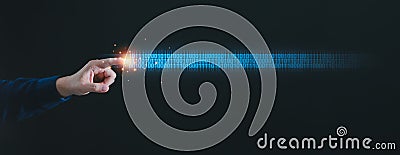 Technology Banner background of Digital Data flow concept. Neural network, AI Artificial intelligence for Big data technology and Stock Photo