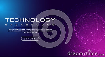 Technology banner line link world sphere, pink blue background concept with light effects Vector Illustration