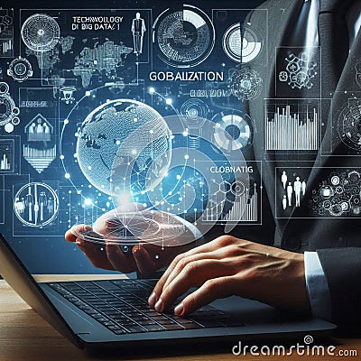 Technology big data.globalization and analytics management concepts.Generative ai Stock Photo