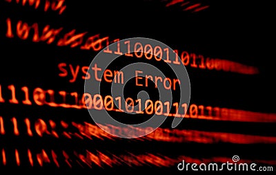 Technology binary code number data alert System Error message on display screen / Computer network problem error software Stock Photo