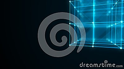 Technology block chain network connection. Big data visualization. Cyber security background. Cube, consisting of block. 3D Stock Photo