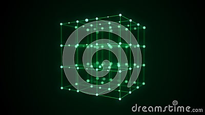 Technology block chain network connection. Big data visualization. Cyber security background. Cube, consisting of block. 3D Stock Photo