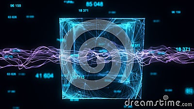 Technology blockchain network connection. Futuristic technology wave. Big data visualization. Cyber security background. Cube Stock Photo