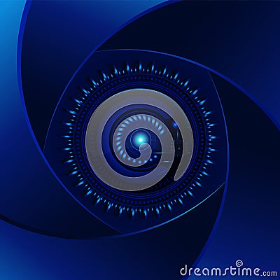 Technology blue background. Aperture cyan lens. Modern design v Vector Illustration